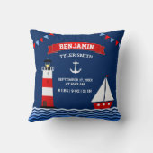 Coussin Faire-part de naissance de bébé garçon phare voili (Verso)