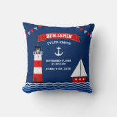 Coussin Faire-part de naissance de bébé garçon phare voili (Recto)