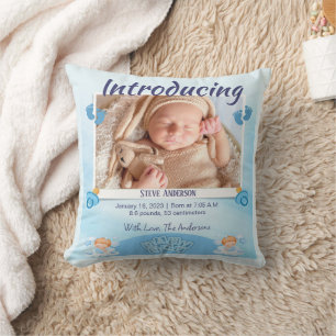 Coussin Faire-part de naissance de lumière bleue Personnal