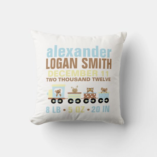 Coussin Faire-part de naissance de train de jouets pour an (Recto)