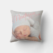Coussin Faire-part de naissance rose statistiques de naiss (Verso)