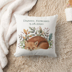Coussin Faire-part de naissance vintage de renard de bois