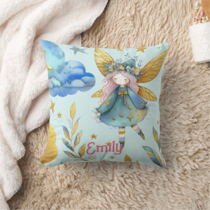 Coussin Fairy Birthday Turquoise Gold Rose Princess Fairyt