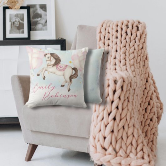 Coussin Fairytale bébé fille Pony ballons roses étoiles