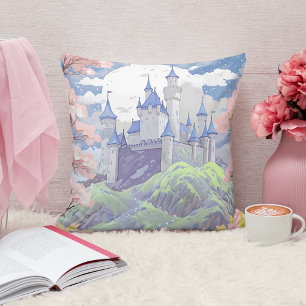 Coussin Fairytale Castle Spring Pastel Aquarelle