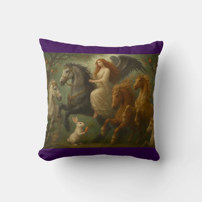 Coussin Fairytale Horses and Angel Throw Pillow (Recto)