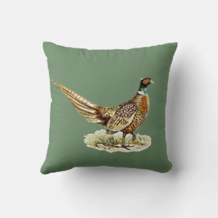 Coussin Faisan élégant vintage sur fond vert