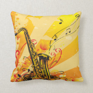 Coussin Faisceaux bariolés de saxophone de la musique