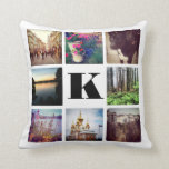 Coussin fait sur commande de photo d'Instagram du<br><div class="desc">Customisez ce coussin carré d'accent avec votre initiale et huit de vos photos préférées et d'un monogramme fait sur commande. Reposez comporte également un motif de point noir et blanc graphique de polka.</div>
