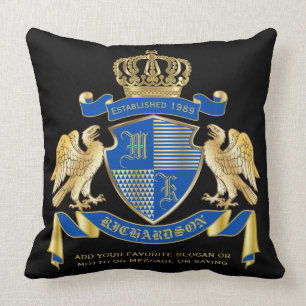 Coussin Faites votre propre armoiries Emblème d'aigle bleu
