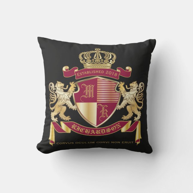 Coussin Faites votre propre blason d'armoiries d'or rouge (Recto)