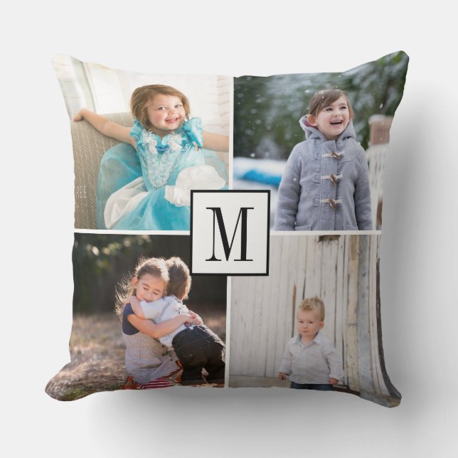 Coussin Faites votre propre collage photo et monogramme (Recto)