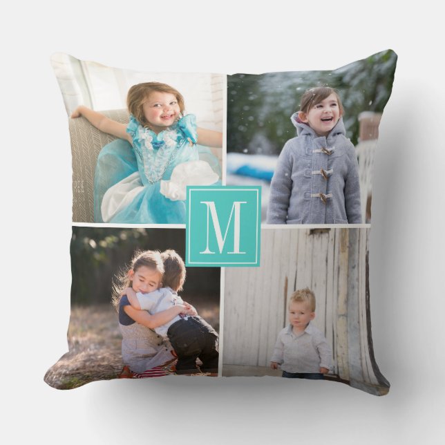 Coussin Faites votre propre photo collage et monogramme bl (Recto)
