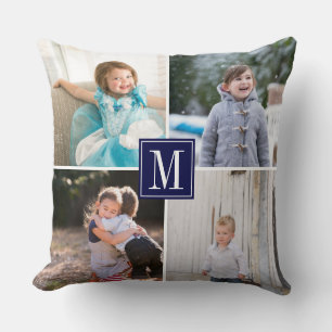 Coussin Faites votre propre photo collage et monogramme bl