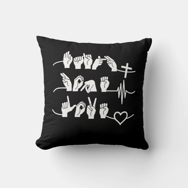 Coussin Faith Hope Love ASL American Sign Language (Recto)