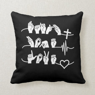 Coussin Faith Hope Love ASL American Sign Language
