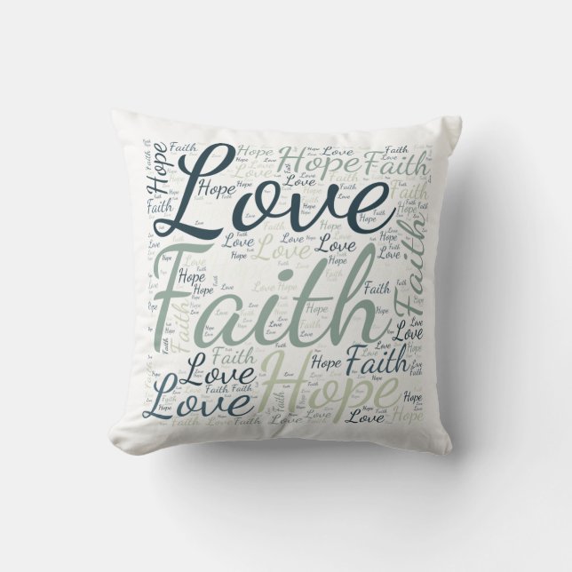 Coussin Faith Hope Love Green Word Blue Cloud (Recto)