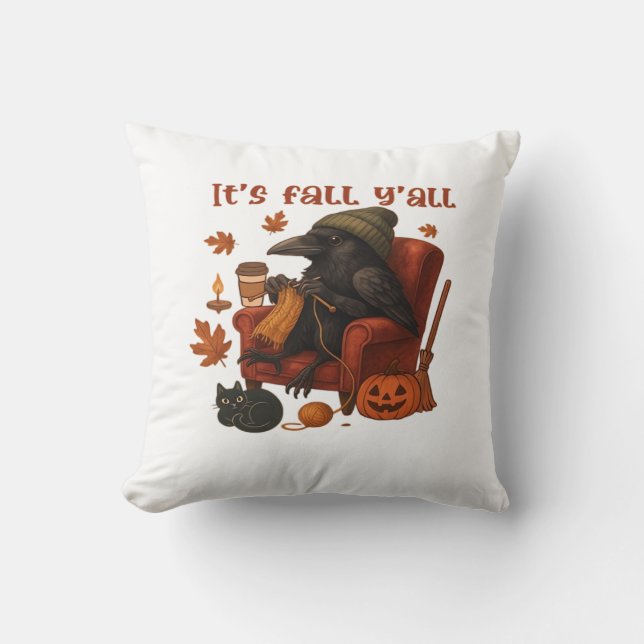 Coussin Fall Crow - It’s Fall Y’all Art (Recto)