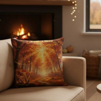 Coussin Fall Vibes Throw Pillow – Cozy Autumn Forest