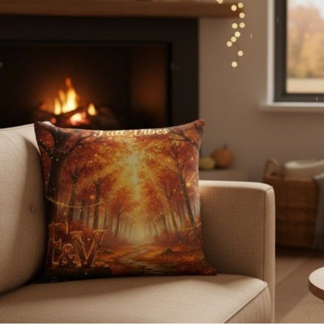 Coussin Fall Vibes Throw Pillow – Cozy Autumn Forest (Créateur téléchargé)