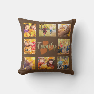 Coussin Famille 8 Photo Automne Brown Gold Hearts
