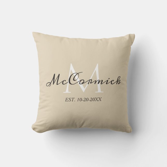 Coussin Famille beige de monogramme de manuscrit (Recto)