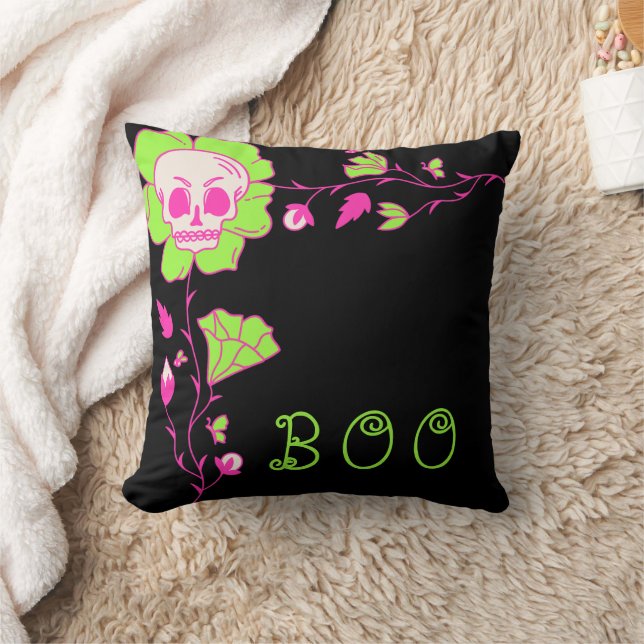 Coussin Famille classique de crâne noir et rose Halloween (Couverture)