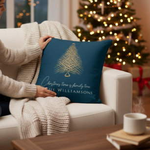 Coussin famille d'arbres modernes bleu noël
