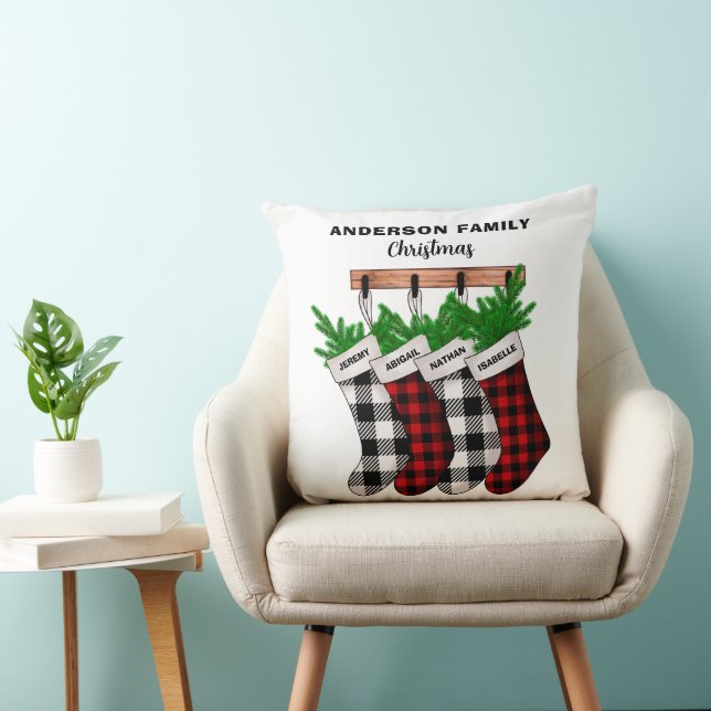 Coussin Famille de 4 Bas de Noël Plaid personnalisés (Chaise)