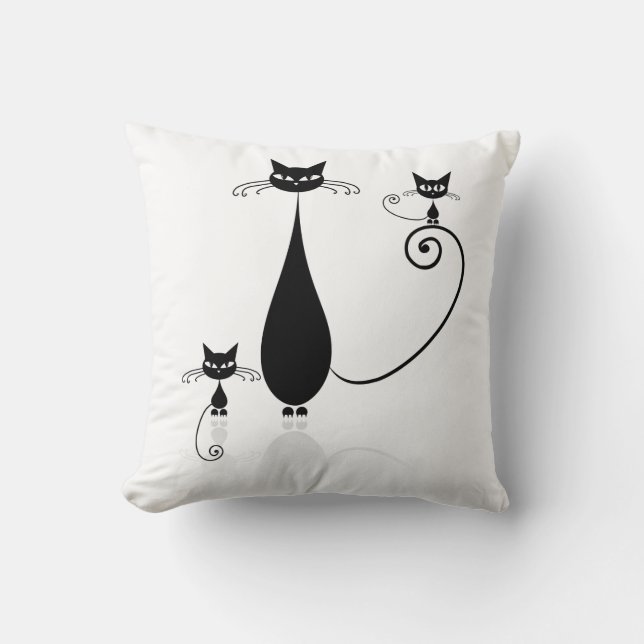 Coussin Famille de chats Chats noirs Stylisés (Recto)