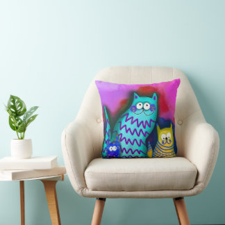 Coussin Famille de chats en cartons colorés