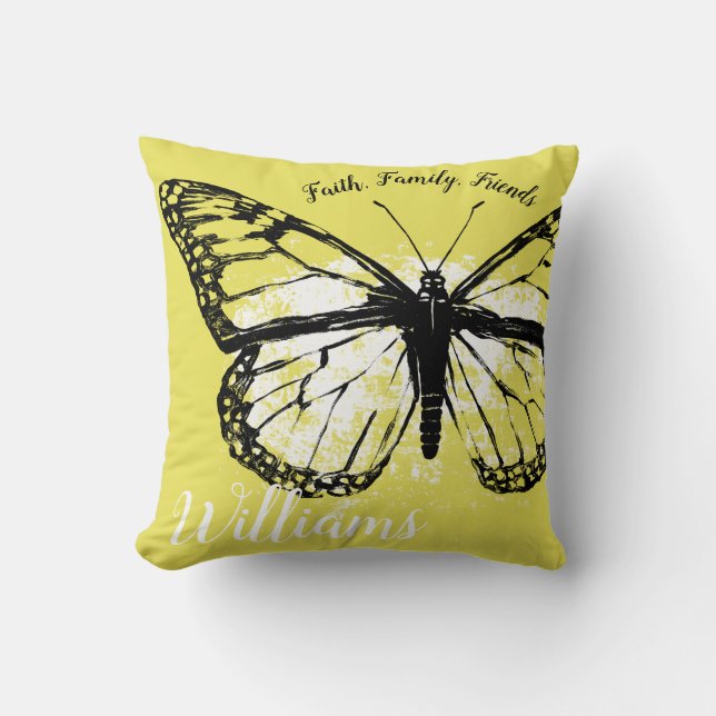 Coussin Famille de foi de papillon de monarque, jaune (Recto)