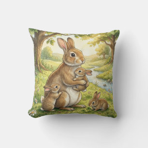 Coussin Famille de Lapins des Bois pour Enfants