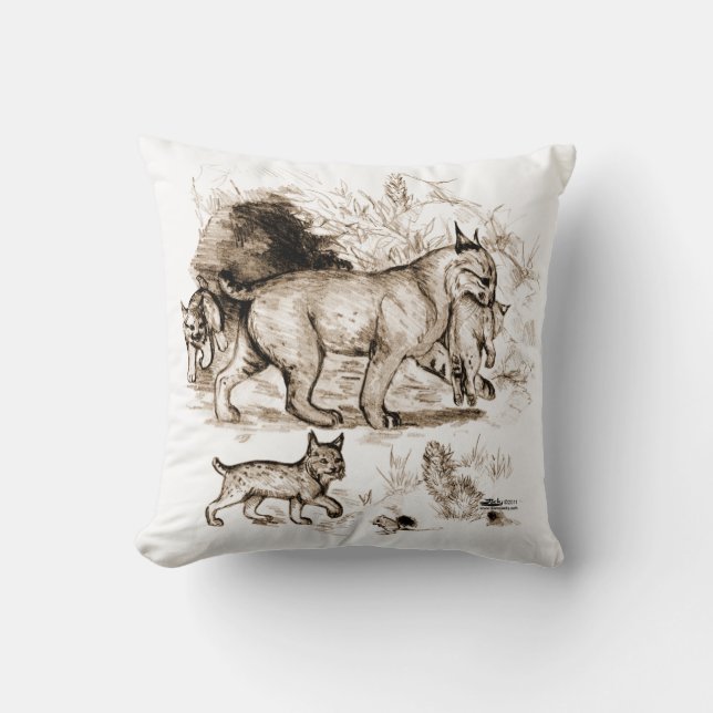 Coussin Famille de Lynx roux (Recto)