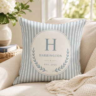 Coussin Famille de monogramme côtier Literie rayée