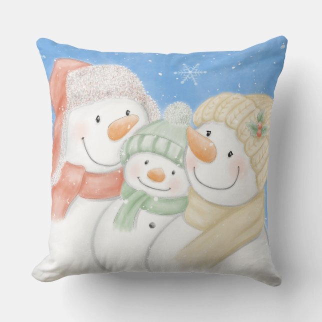 Coussin Famille de Neige mignonne (Recto)