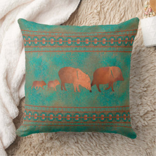 Coussin Famille de pécaris mignonne du Sud-Ouest cuivre sa