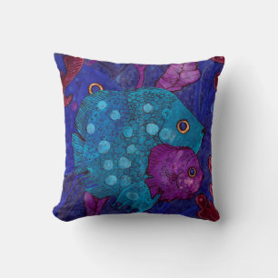 Coussin Famille de poissons, Sous-marin, Bleu & Violet