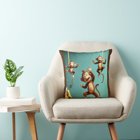 Coussin famille de singes coquins (Chaise)