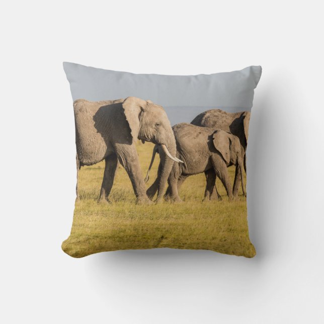 Coussin Famille d'éléphants en marche (Recto)