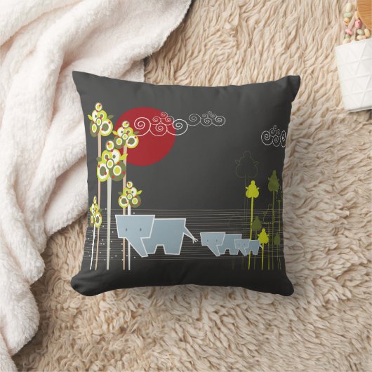 Coussin Famille D'Éléphants Whimsical Dans La Forêt Et Le (Couverture)
