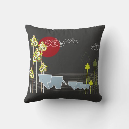 Coussin Famille D'Éléphants Whimsical Dans La Forêt Et Le (Verso)
