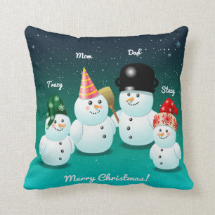 Coussin Famille des bonhommes de neige avec des noms