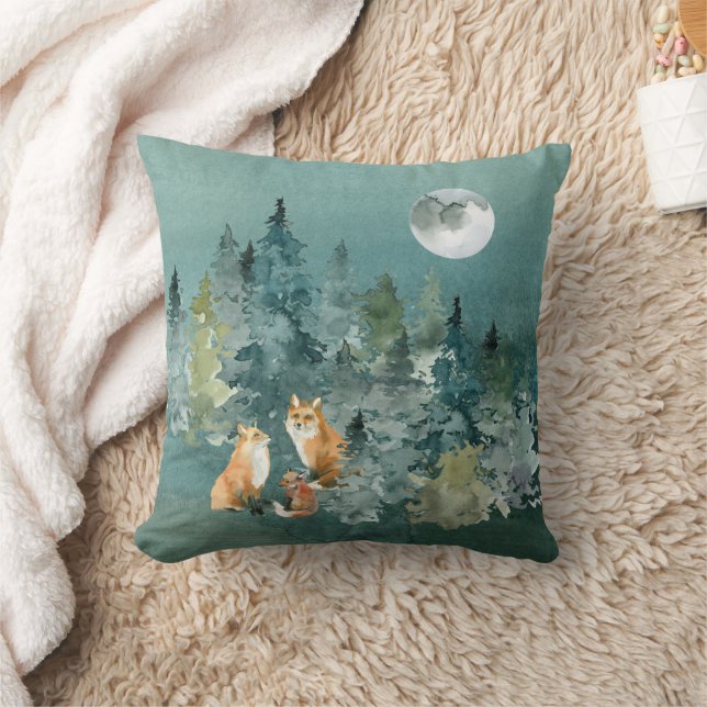 Coussin Famille Fox en Pleine lune forestière (Couverture)