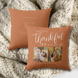 Coussin Famille Grateful Thankful Blessed Photo Moderne