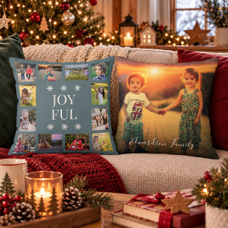 Coussin Famille joyeuse multi photo élégant Noël