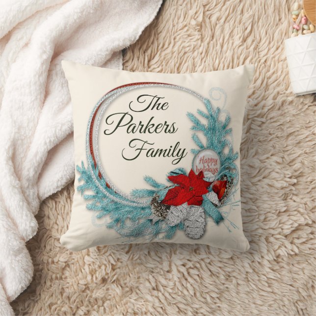 Coussin Famille Joyeux Noël Fêtes Paix Joie Personnalisée (Couverture)