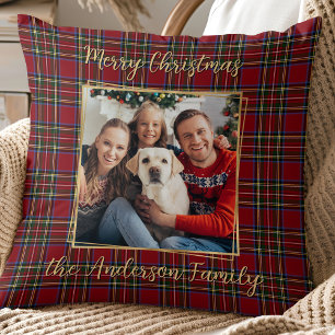 Coussin Famille Noël Plaid Gold Personnalisé 2 Photo
