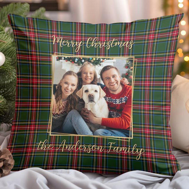 Coussin Famille Noël Plantée Custom Gold Modern Photo (Créateur téléchargé)