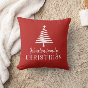 Coussin Famille personnalisée arbre de Noël simple rouge